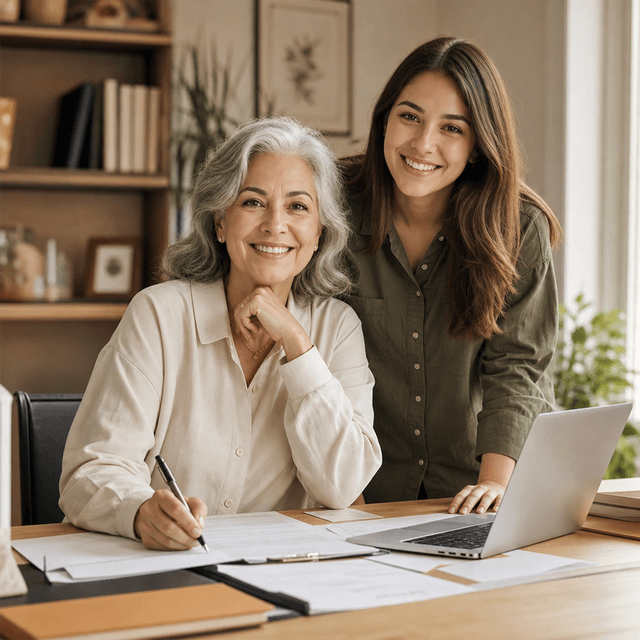Business owner smiling with family
